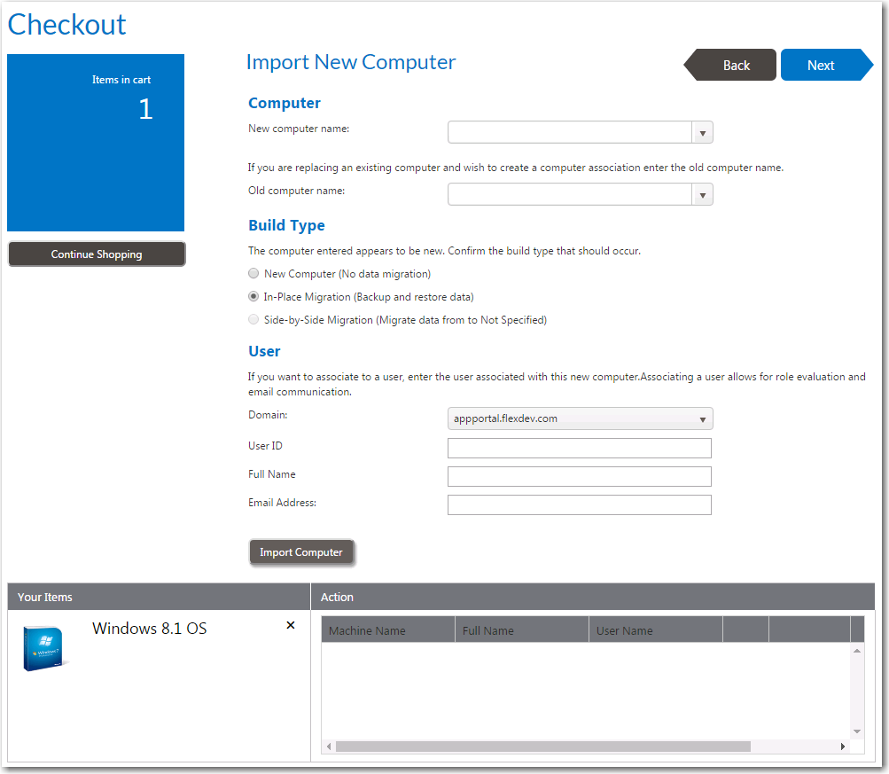 Import New Computer Panel / Checkout Wizard