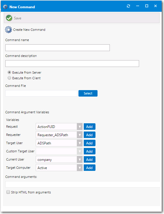 New Command Dialog Box